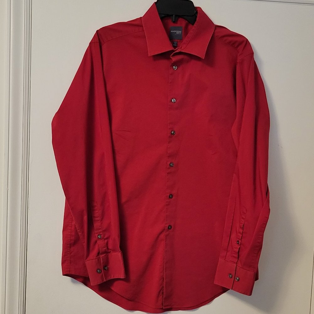 Madison men's red slim fit long sleeve button up size: XL
